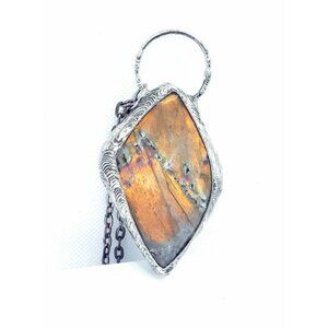 HUGE labradorite crystal statement necklace orange yellow flash gothic metalwork